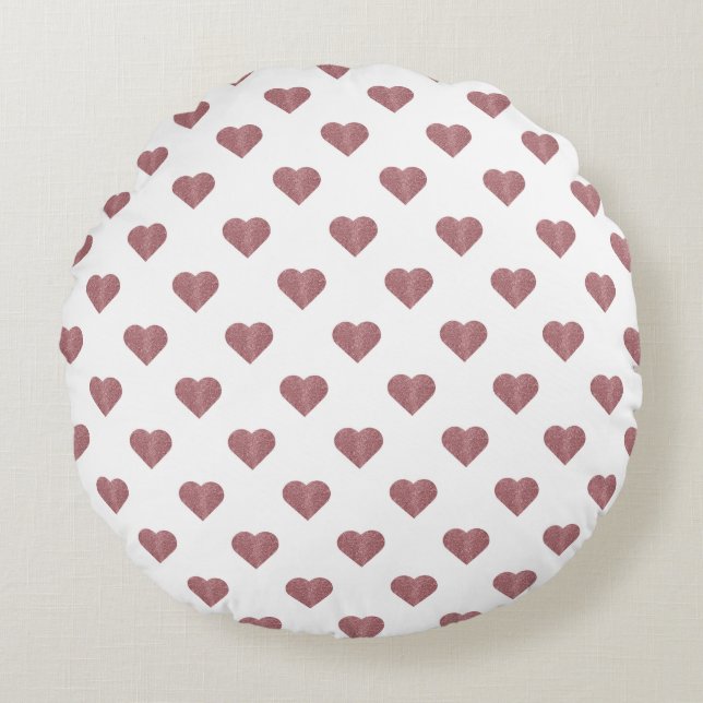 Glitter Roos Gold Hearts Witte achtergrond Rond Kussen (Voorkant)