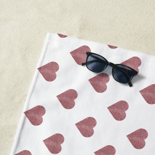 Glitter Roos Gold Hearts Witte achtergrond Strandlaken (In situ)