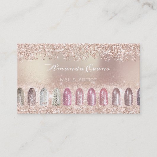 Glitter Roos Gold Nail Artist Appointure Manicure Afsprakenkaartje (Voorkant)