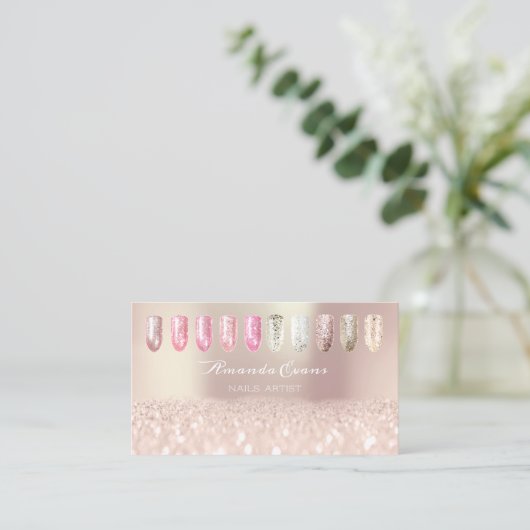 Glitter Roos Gold Nails Artist Appointment Afsprakenkaartje (Staand voorkant)