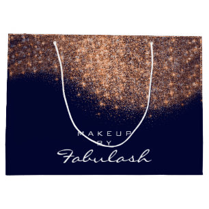 Glitter Roos Gold Name Blue Navy Bridal Copper Large Cadeautasje