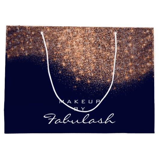 Glitter Roos Gold Name Blue Navy Bridal Copper Large Cadeautasje (Achterkant)