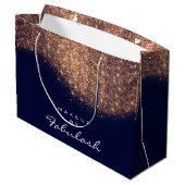 Glitter Roos Gold Name Blue Navy Bridal Copper Large Cadeautasje (Achterkant Gekanteld)