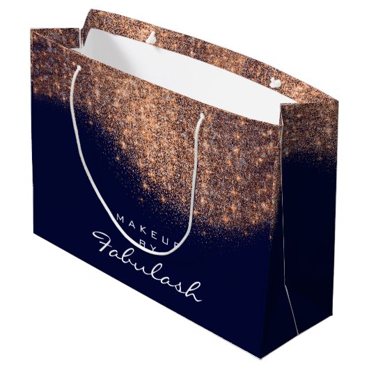 Glitter Roos Gold Name Blue Navy Bridal Copper Large Cadeautasje (Achterkant Gekanteld)