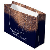 Glitter Roos Gold Name Blue Navy Bridal Copper Large Cadeautasje (Voorkant Gekanteld)