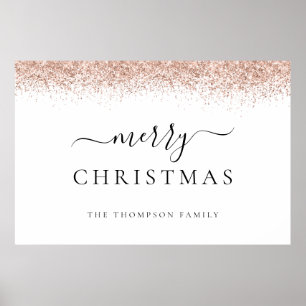 Glitter Roos Gold Name White Merry kerst Poster