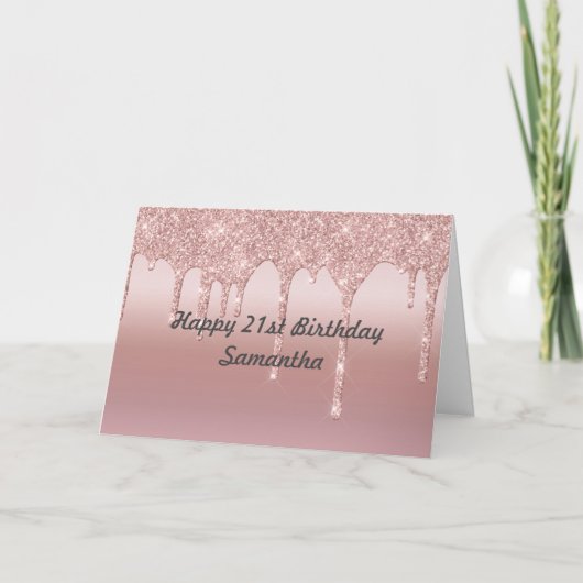 Glitter Roos Gold op maat Kaart (Voorkant)