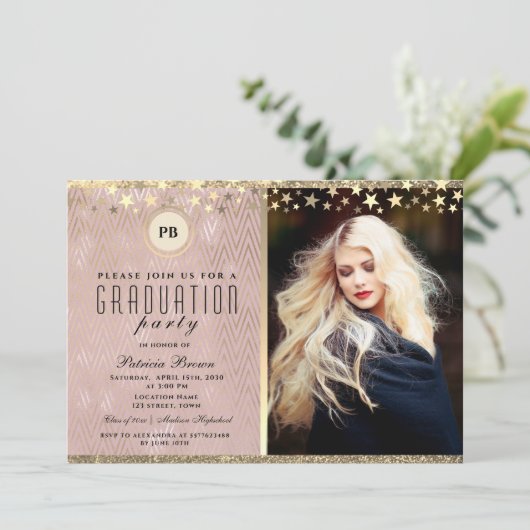 Glitter Roos Gold Photo Afstuderen Kaart (Staand voorkant)