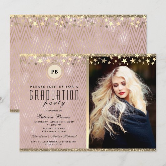 Glitter Roos Gold Photo Afstuderen Kaart (Voorkant / Achterkant)