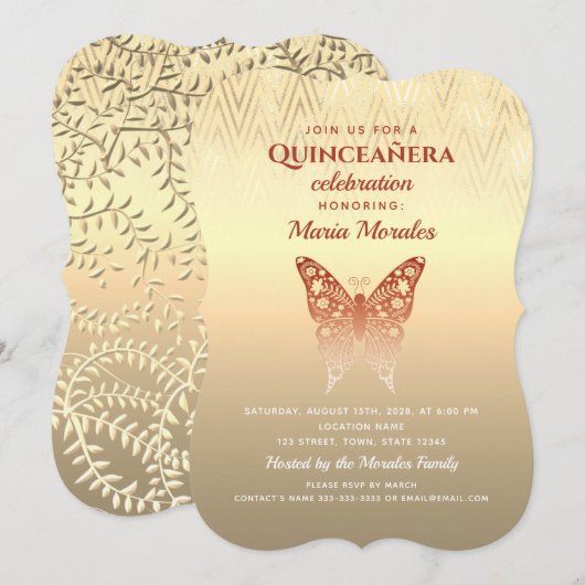 Glitter Roos Gold Quinceanera Kaart (Voorkant / Achterkant)