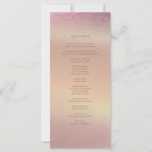Glitter Roos Gold Wedding Program (Achterkant)