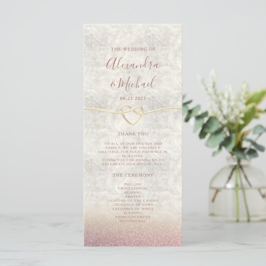 Glitter Roos Gold Wedding Program (Staand voorkant)