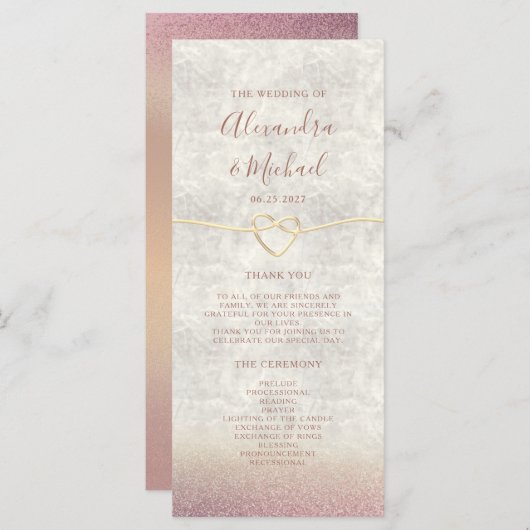 Glitter Roos Gold Wedding Program (Voorkant / Achterkant)