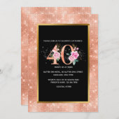 Glitter roos goud 40e verjaardagsconfetti feest kaart (Voorkant / Achterkant)