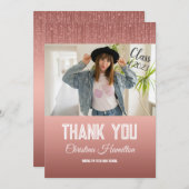 Glitter Roos Goud Afstuderen Foto Bedankkaart (Voorkant / Achterkant)