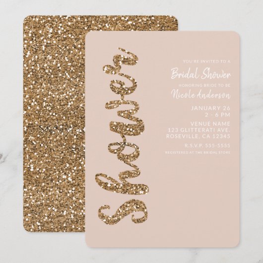 Glitter Roos Goud Blush Glam Vrijgezellenfeest Kaart (Voorkant / Achterkant)
