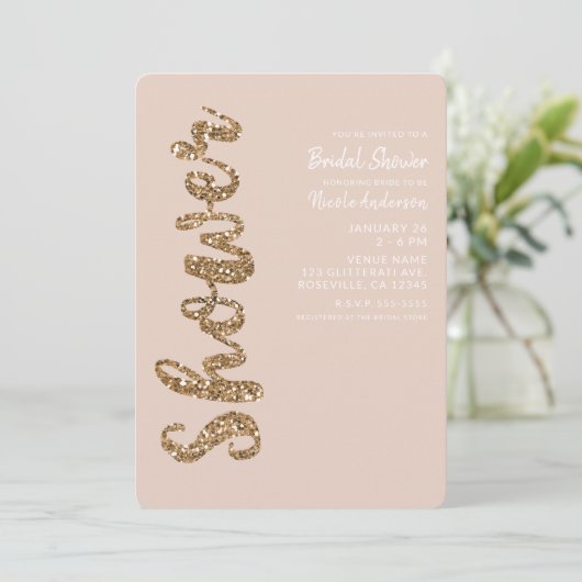 Glitter Roos Goud Blush Glam Vrijgezellenfeest Kaart (Staand voorkant)
