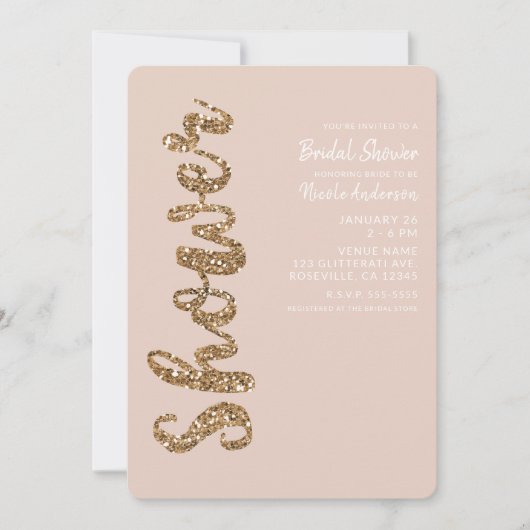 Glitter Roos Goud Blush Glam Vrijgezellenfeest Kaart (Voorkant)