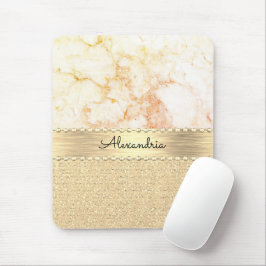 Glitter Roos Goud Marmer Gepersonaliseerd Muismat