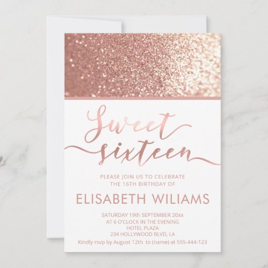 Glitter roos goud minimalistisch chic calligrafie kaart (Voorkant)