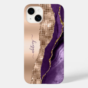Glitter Roos Goud Paarse Agaat Sparkle Marmer Case-Mate iPhone 14 Hoesje