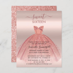 Glitter Roos Goud Script Sweet 16 Party Invitation