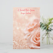 Glitter Roos Gouden Achtergrond en Roos Gouden Roz Briefpapier (Staand voorkant)