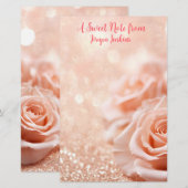 Glitter Roos Gouden Achtergrond en Roos Gouden Roz Briefpapier (Voorkant / Achterkant)