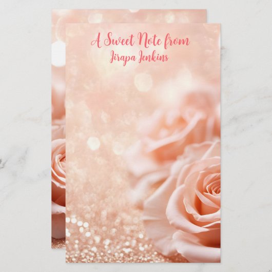 Glitter Roos Gouden Achtergrond en Roos Gouden Roz Briefpapier (Voorkant / Achterkant)