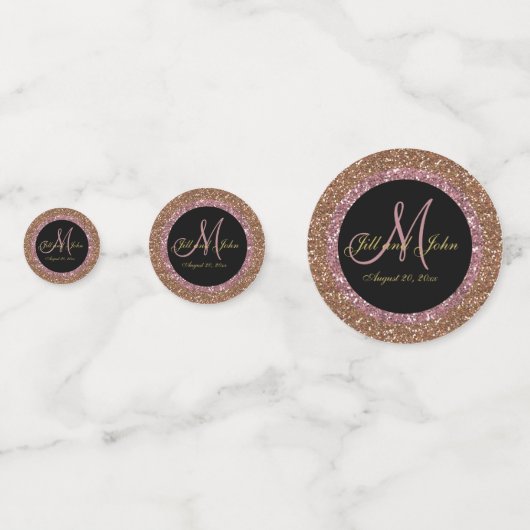 Glitter Roos Gouden Champagne Bruiloft Monogram Confetti (Achterkanten)