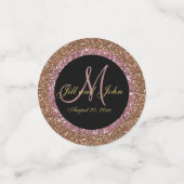 Glitter Roos Gouden Champagne Bruiloft Monogram Confetti (Kleine voorkant)