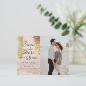Glitter Roos Gouden Fotobruiloft Save the Date Briefkaart (Staand voorkant)