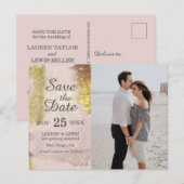 Glitter Roos Gouden Fotobruiloft Save the Date Briefkaart (Voorkant / Achterkant)