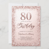 Glitter Roos Gouden Kalligrafie Moderne 80e Verjaa Kaart (Voorkant)