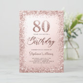 Glitter Roos Gouden Kalligrafie Moderne 80e Verjaa Kaart (Staand voorkant)