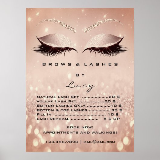 Glitter Roos Gouden make-up oogjes Prijslijst1 Poster (Voorkant)