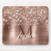 Glitter Roos Goudfolie Faux Glitter Monogram Muismat (Voorkant)