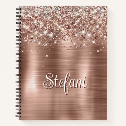 Glitter Roos Goudfolie Faux Glitter Monogram Notitieboek (Voorkant)