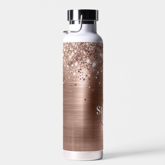 Glitter Roos Goudfolie Faux Glitter Monogram Waterfles (Rechts)