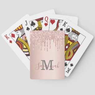 Glitter roos goudspargel roze monogram pokerkaarten