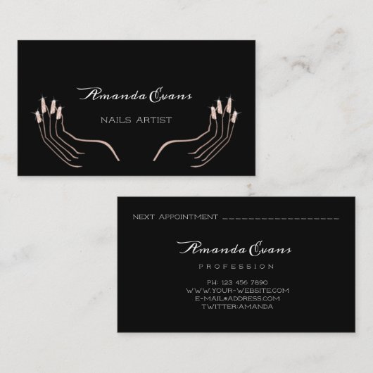 Glitter-Roos met een compacte nagelaarfunctie voor Afsprakenkaartje (Voorkant / Achterkant)