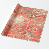 Glitter Roos Molten Coral Gold Marble Metallic Cadeaupapier (Uitgerold)
