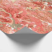 Glitter Roos Molten Coral Gold Marble Metallic Cadeaupapier (Hoek)