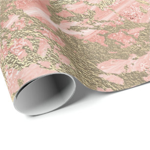 Glitter Roos Molten Pink Gold Marble Metallic Cadeaupapier