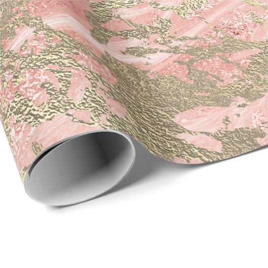 Glitter Roos Molten Pink Gold Marble Metallic Cadeaupapier (Rol Hoek)