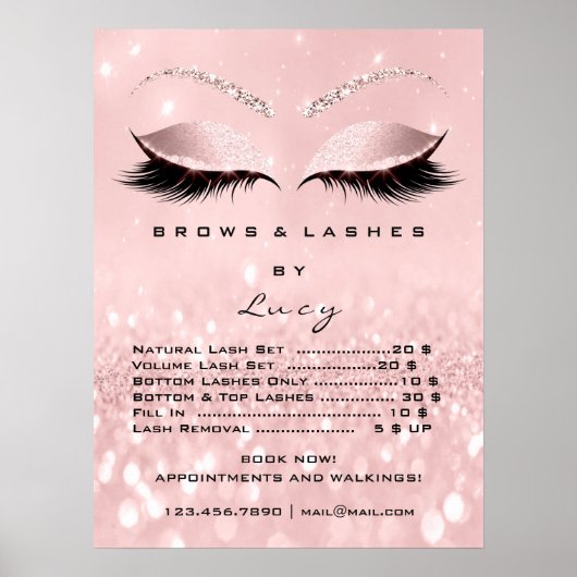 Glitter Roos Roze Makeup Eyes Lasht Price List Poster (Voorkant)