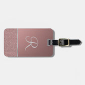 Glitter Roos Roze met Silver Monogram Bagagelabel (Voorkant horizontaal)