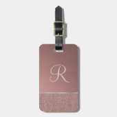Glitter Roos Roze met Silver Monogram Bagagelabel (Voorkant verticaal)