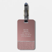 Glitter Roos Roze met Silver Monogram Bagagelabel (Achterkant verticaal)