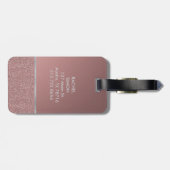 Glitter Roos Roze met Silver Monogram Bagagelabel (Achterkant horizontaal)